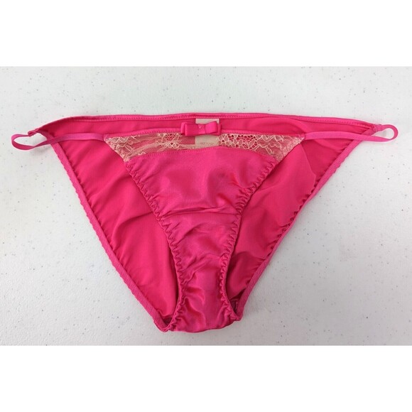 Victoria's Secret Sleepwear Women's M Hot Pink Beige Babydoll Teddy Lace Nightie - Picture 6 of 9